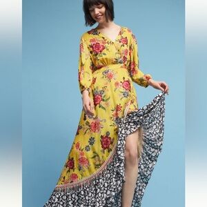 Farm Rio Dress | Anthropologie Farm Rio Sunlit Floral Maxi Wrap Dress Yellow XL